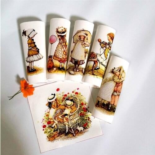 15 * 15 cm 6PCS Idyllic girls decoration picture canvas sheet Cotton linen Fabric For Scrapbooking Needlework purse Cloth SL-178