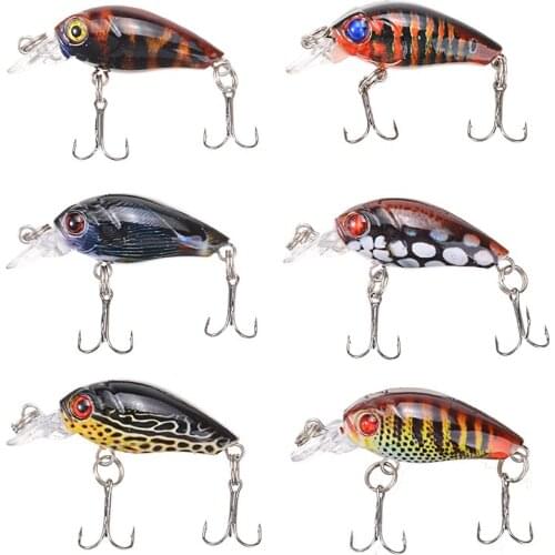 6pcs/set Bionic Fishing Lure Mini Crank Hooks Wobblers Crankbait Cute Hard Fake Baits Plastic Fishing Tackle Swimbait