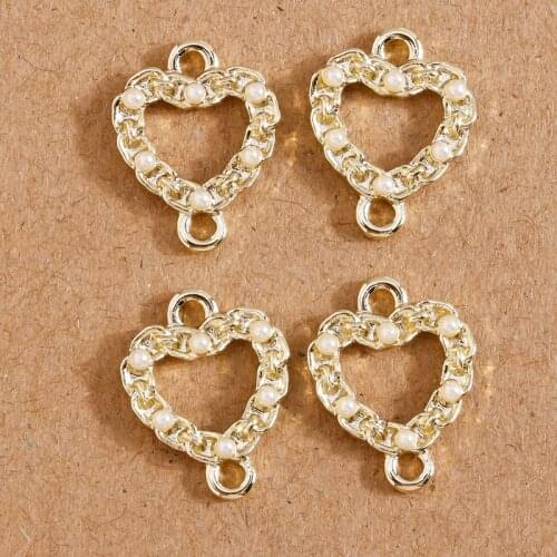 8pcs 12*16mm Imitation Pearl Love Heart Charms Connectors for Jewelry Making DIY Bracelets Necklaces Handmade Craft Accessories