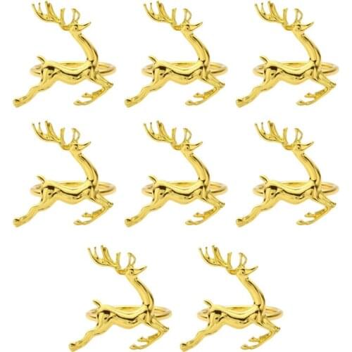 8Pcs Christmas Napkin Rings Party Holiday Wedding Napkin Holder Decoration Adornment Deer Napkin Ring Ornament for Tab