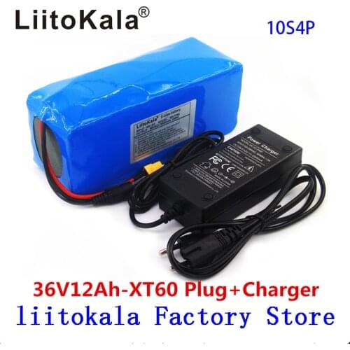 LiitoKala 36V 12AH Electric Bike Battery Built in 20A BMS Lithium Battery Pack 36 Volt with 2A Charge Ebike Battery XT60 Pllug