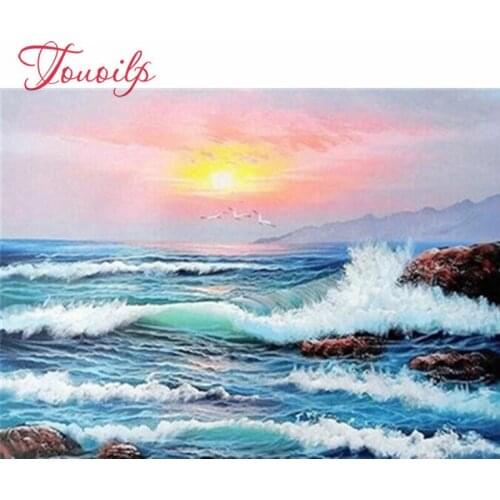 Peinture brillante avec diamants paysage 5d diamant peinture pleine vague carrée diamant broderie point de croix strass photo