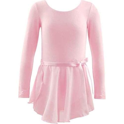 Kids Girls Long Sleeve Cotton Tulle Tutu Ballet Dance Leotard Dress for Performance Dancewear Clothes with Chiffon Tied Skirt