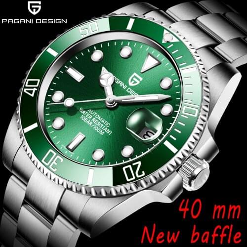 PAGANI DESIGN New Mens Watch Stainless Steel Automatic Mechanical Luxury Diving Watch Japan NH35 Movement Sapphire Date Clock