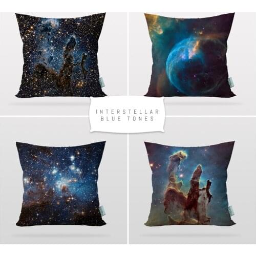 Cipcici Interstaller Blue Tones Of Space 4 Pieces Pillow Case Set Sofa Cushion Cover Printable 3D Reversible 2 Side Decorative