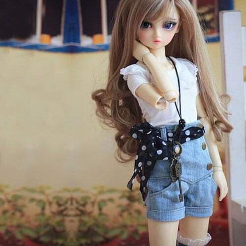 D03-P430 children toy BJD DD SD MSD 1/6 1/4 1/3 dolls clothes Casual Lotus leaf collar top high-rise jeans 1pcs