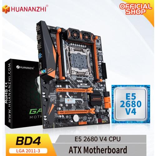 HUANANZHI X99 BD4 X99 Motherboard with Intel XEON E5 2680 V4 LGA2011-3 DDR4 RECC/NON memory combo kit set NVME NGFF SATA USB 3.0