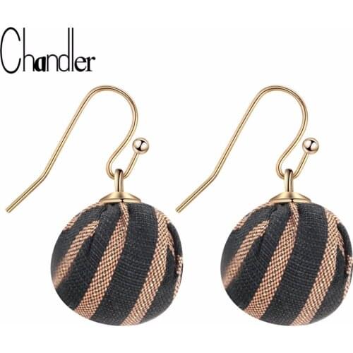 Chandler Korean Temperament Simple Stripe Ball Pendant Retro Earrings Fabric Ball Earrings For Women Hook Dangle Drop Bronics