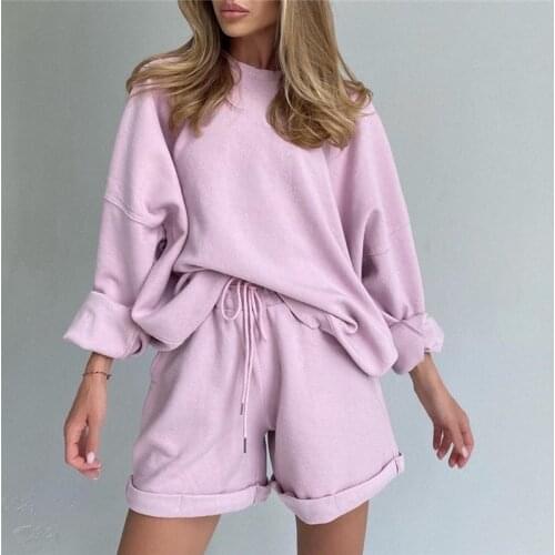 Womens Tracksuits Summmer Autumn Oversize Sweatshirt + Sporting Shorts Sweat Set Casual Two Piece Sets Loose Outfit Suit