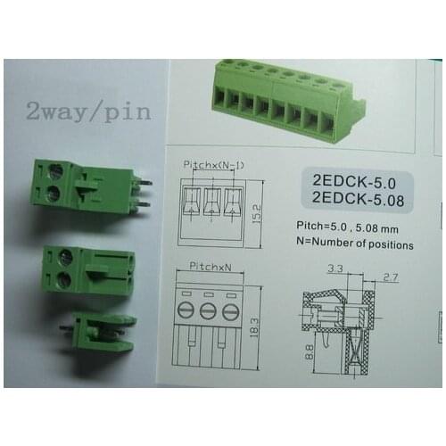 L Type Green 2way/pin 5.08mm Screw Terminal Block Connector 100 pcs per Lot