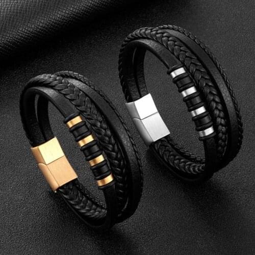 Multilayer Classic Black Braided Leather Wrap Bracelet for Mens Wrist Party Jewelry