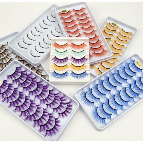 10/5Pairs Rianbow False Eyelashes Vendor 3D Wispie Natural Colored Fake Lashes Handmade Beauty Makeup Cilias in Bulk