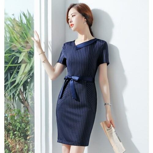 IZICFLY New style summer dress 2019 Elegant Office ropa mujer formal Business black striped party dress plus size 4XL vestidos