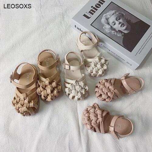 2021 Summer New Girl Princess Sandals Childrens Baby Weaving Soft Bottom Anti Slip Baotou Toddler Trend Breathable Sandal