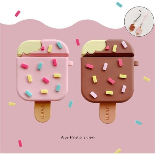 New Cute Ice Cream Earphone Case For Airpods 2 Kawaii Silicone Wireless Bluetooth Protective Cover Accessories With Keyring