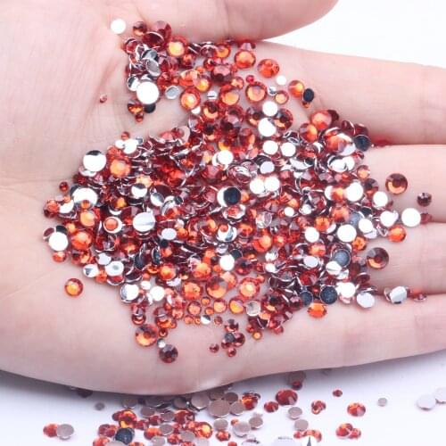 Orange Glue On Resin Rhinestones 500/1000pcs 2-6mm And Mixed Sizes Round Flatback Non Hotfix Diamonds DIY Crafts Embellishments