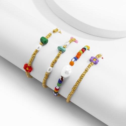 Origin Summer Bohemian Multicolor Flower Simulation Pearl Beaded Charm Bracelets for Women Irregular Stone Bracelets Jewelry