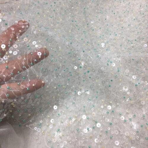 Luxury African Handmade Bead Lace Fabric Nigeria Wedding Mesh Lace Fabric French Tulle Lace Fabric XX4576