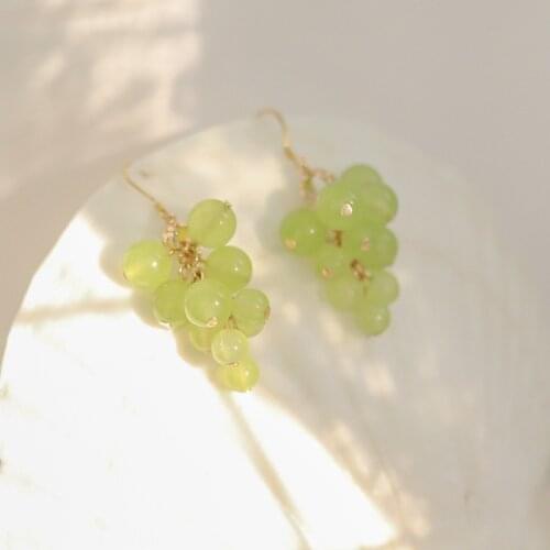 S925 Silver Sweet Small Fresh Green Grape Earrings for Women Allergies Student Loveable Girl Fruit Pendant Earrings