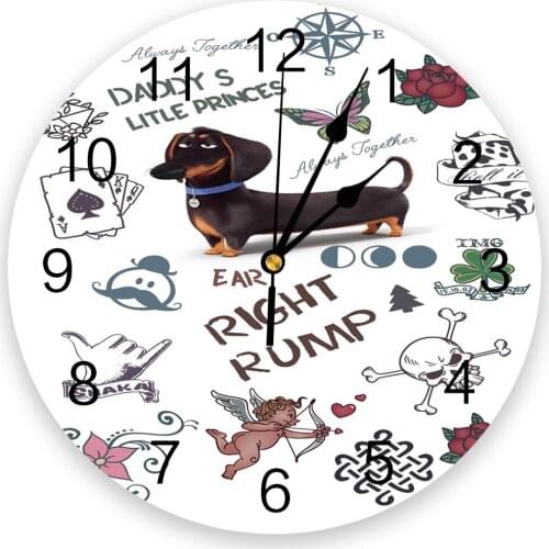 Dachshund Flower Love Poker Compass Wall Clocks Non Ticking for Girl Boy Bedroom Bathroom Kitchen Living Room Office Round Clock