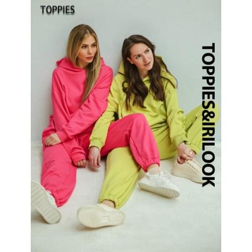 Toppies 2021 Women Hoodies and Sweatpants White Tracksuits Female Two Piece Solid Color Pullovers Jacket Lounge Wear Casual
