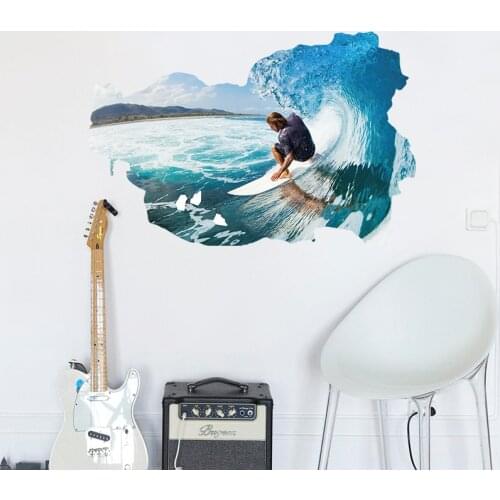 3D Surfing Wall Decor Bedroom Living Room Bathroom Decoration Vinyl Stickers on the Wall PVC Removable Poster Wallpaper