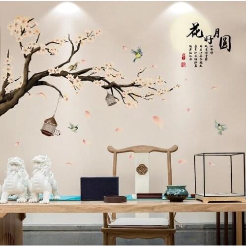 Vintage Peach Blossom Wall Stickers Chinese Style Home Decor Art Vinyl Wall Decals Mural Living Room Decor Removable Wallpaper