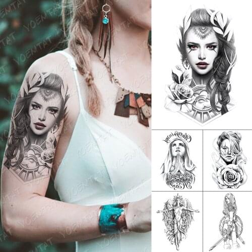 Waterproof Temporary Tattoo Stickers Beauty Character Rose Peony Flower Flash Tattoos Female Arm Sketch Body Art Fake Tatoo Male