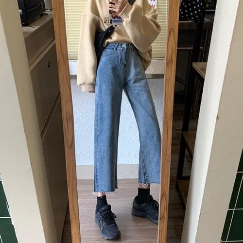 GOOHOJIO 2020 Casual Fashion Denim Pants Women Trousers Skyblue Vintage Harajuku Straight Denim Jeans High Waist Women Jeans