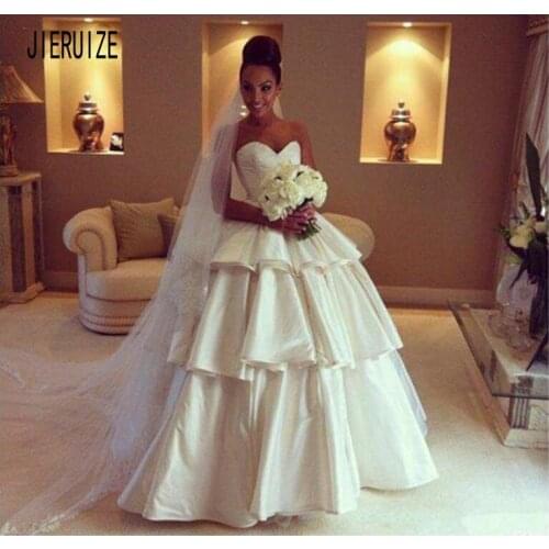 JIERUIZE Simple Tiered Skirt Ball Gown Wedding Dresses Sweetheart Neck Bridal Gowns Vestido De Novia Lace Up Back Robe De Soiree