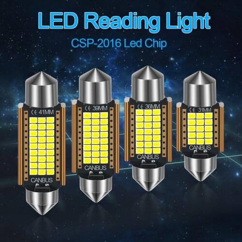 100pcs Festoon C5W 31/36/39/ 41mm 2016smd LED Canbus For car Bulb Interior Reading Light License Plate Lamp White 12V Free Error