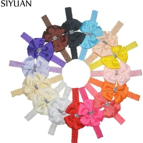 100pcs/lot DIY Stretchy Lace Headband with Grosgrain Ribbon Bows Fan Shape Bow Little Girl Birthday Photography Props HB005