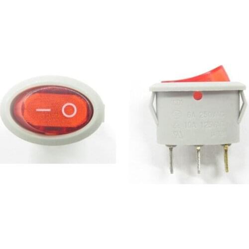 AC 6A/250V 10A/125V 3 Pin ON-OFF SPST Red Light Oval Rocker Switch 2 Pcs White Gray