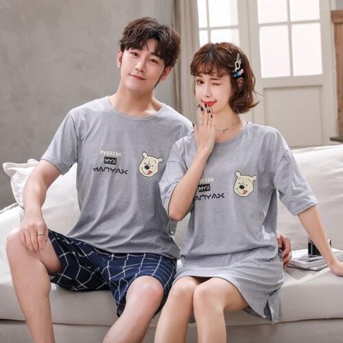 2021 Summer Couples Short Sleeve Nightgowns for Women Korean Sleepwear Night Dress Nightdress Nighty Men Pyjama Homewear Clothes