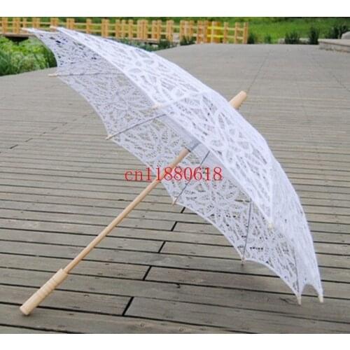 50pcs/lot Free Shipping Handmade Diameter 38" Classic Long-handle Wedding Lace parasols Umbrella For Wedding Favor