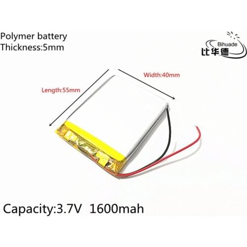 Free shipping 1pcs/lot 3.7V 1600mAh 504055 Lithium Polymer Li-Po li ion Rechargeable Battery cells For Mp3 MP4 MP5