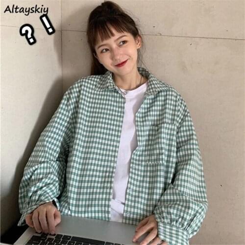 Plaid Blouses Women College Students Loose Simple Blusas All-match Comfortable Teens Chic New Female Spring Autumn 2021 Clothing