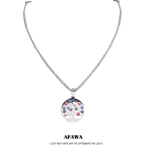 Tree of Life Stainless Steel Islam Moon Star Colorful Turkey Eye Chain Necklaces Silver Color Necklaces Jewelry bijoux N5218S01