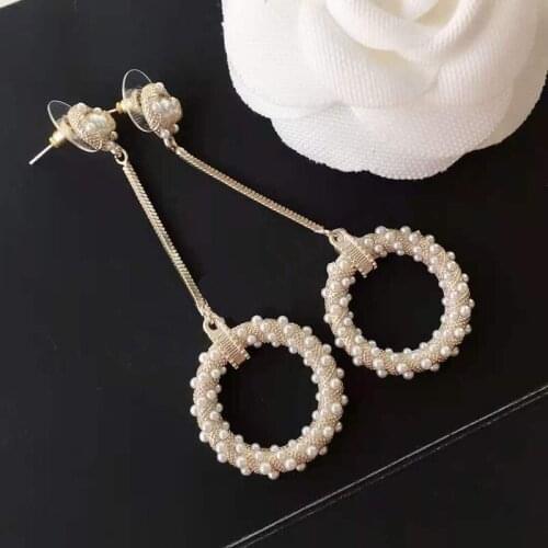 Brand Fashion Pearl Jewelry Gold Tassel Pearl Earrings Tassel Pearls Design Wedding Party Earrings