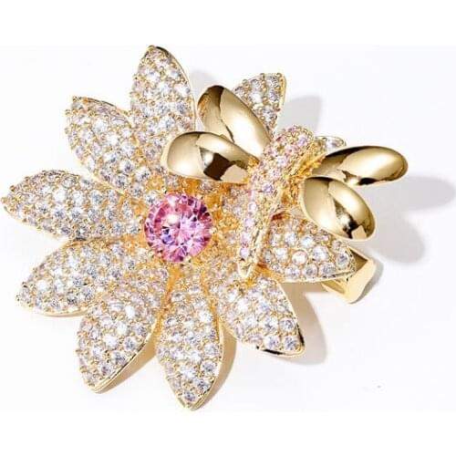 Luxury Cubic Zirconia Dragonfly Daisy Flower Brooch Pin Delicate Rhinestone Floral Pins and Brooches for Women Christmas Gift
