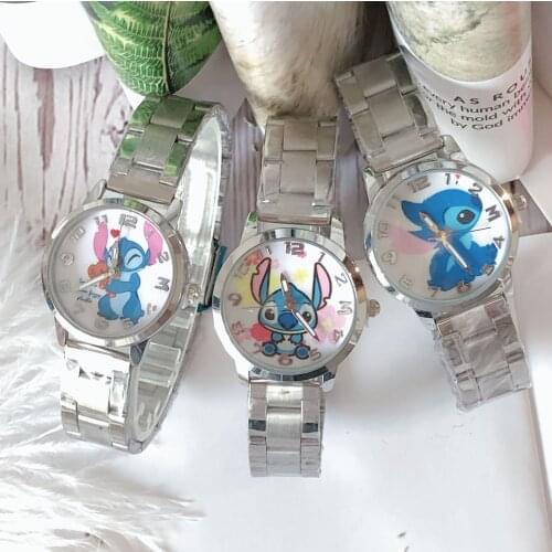 New Disney Lilo and Stitch Childrens Watch Cartoon Anime Figure Stitch Student Stainless Steel Strap Watches Kids Birthday Gift