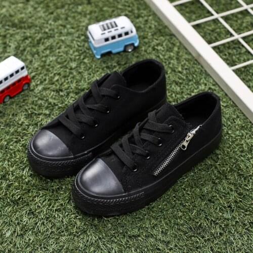 Kids Shoes For Girl Baby Canvas Shoes Children Shoes Boys Sports Sneakers Black Classic Solid Color Zip Fashion 2019 New Arrival