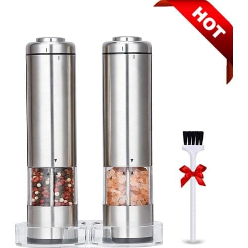 Electric Salt and Pepper Grinder 1/2Pcs, with Stand LED Light,Kitchen Spice Grinder Tools,Stainless Steel Automatic Pepper Mill