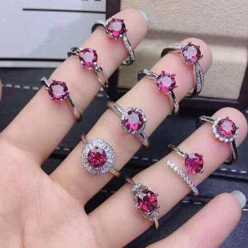 Natural 10 Style Garnet Ring Real 925 Silver Fine Fashion High Quality Jewelry Suitable for Women Free Shipping【FS Jewelry