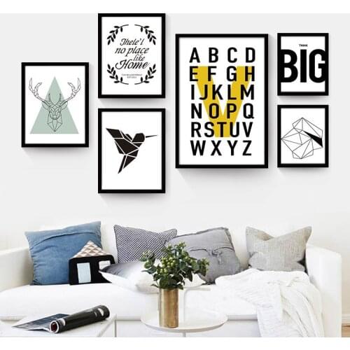 HAOCHU Nordic Decorative Canvas Painting Letter of the Alphabet Sentences Deer with Tears Abstract Flying Birds Diamond Heart
