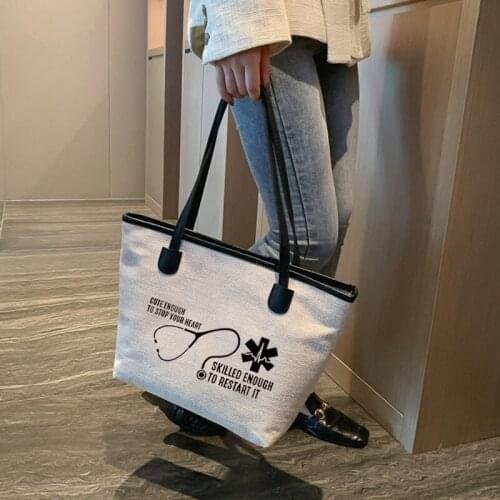 Cute Enough to Start Your Heart Funny Printed Canvas Tote Bag Shoulder Hand Tote Shopper Shopping Bag