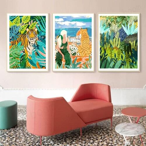 Wild Jungle Tiger Art Posters and Print Abstract Colorful Italian View Wall Art Painting on Canvas Pictures Home Decor No Frame