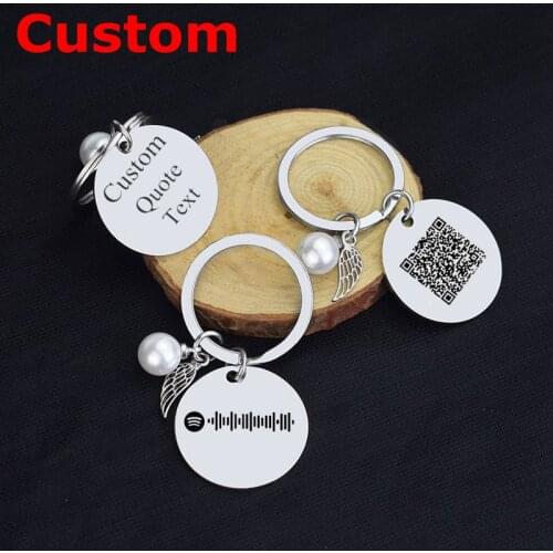 Custom Music Code Text Qr Code Keychain Personalized Stainless Steel Engraving Music Code Metal Key Ring Pendant Jewelry Gift