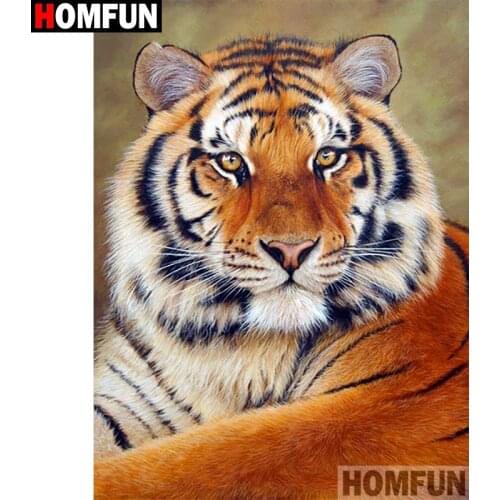HOMFUN Paint With Diamond Embroidery "Animal tiger" Diamond Painting Full Square Round Picture Of Rhinestone Decor A27285