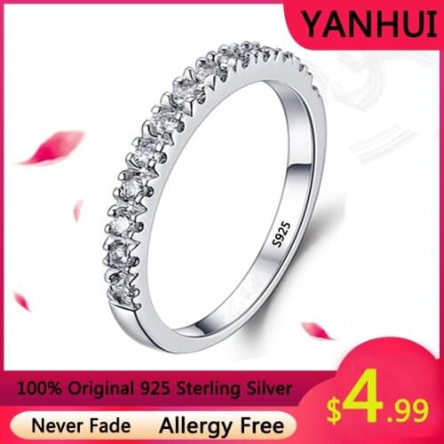 With Certificate 100% Original 925 Sterling Silver 2MM Thin Semi-circle CZ Paved Finger Stacking Rings No Fade Allergy Free R002